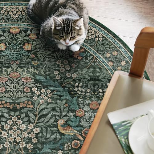 4ft Washable Area Rug Round Non-Slip Carpet for Bedroom Green Blue - color: Dark Green (Larger Pattern), size: 4' (Round)