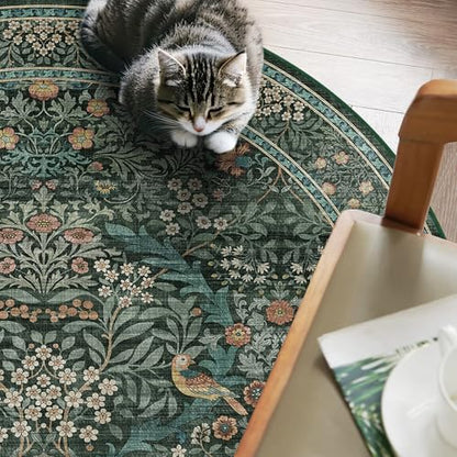 4ft Washable Area Rug Round Non-Slip Carpet for Bedroom Green Blue - color: Dark Green (Larger Pattern), size: 4' (Round)