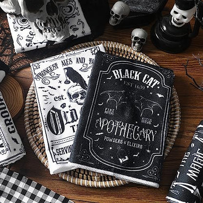 Ganeen 6 Pcs Halloween Kitchen Towels The Undead Gothic Art Dishtowels Set Halloween Skull Tea Skull Gifts Tarot Hand Towels for Cooking Baking Home Kitchen - color: Traditional