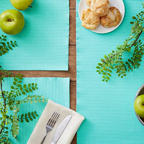 DII Basic Everyday Ribbed Tabletop 100% Cotton, Placemat Set, 13x19, Aqua, 6 Piece - color: Aqua, size: 13x19"