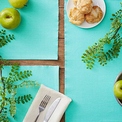 DII Basic Everyday Ribbed Tabletop 100% Cotton, Placemat Set, 13x19, Aqua, 6 Piece - color: Aqua, size: 13x19"