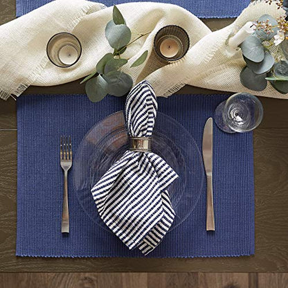 DII Basic Everyday Ribbed Tabletop 100% Cotton, Placemat Set, 13x19, French Blue, 6 Piece - color: French Blue, size: 13x19"