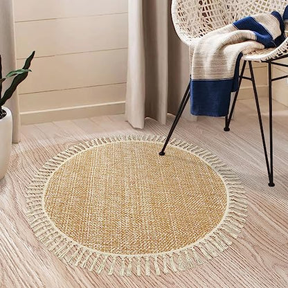 Boho Round Area Rug, Soft Hand Woven Washable Bedroom Carpet 3ft | Modern Farmhouse Bedside Rugs with Tassels, Tan/Cream Circle Nursery Rugs for Living Room Dining Room Table Office - color: Tan/Cream, size: 3' (Round)