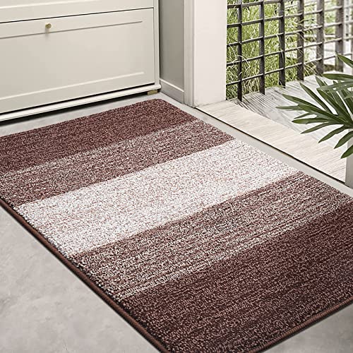Kitinjoy Indoor Outdoor Door Mat, 36x24 Non-Slip Dirt Trapper Doormats | Brown Low-Profile Washable Inside Entrance Front Floor Mat, Sturdy Soft Entry Striped Doormats for Entryway - color: Brown, size: 36'' X 24''
