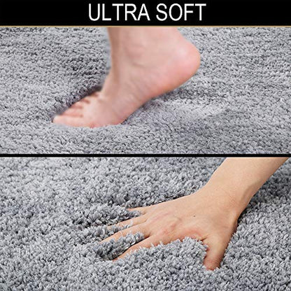 Walensee Shaggy 2 Piece Bath Rug Sets (Grey) 20 x 24 Non Slip, U Shape Contour Rug & 20 x 32, Machine Wash/Dry Plush Absorbent Bath Mats for Bathroom - color: Grey