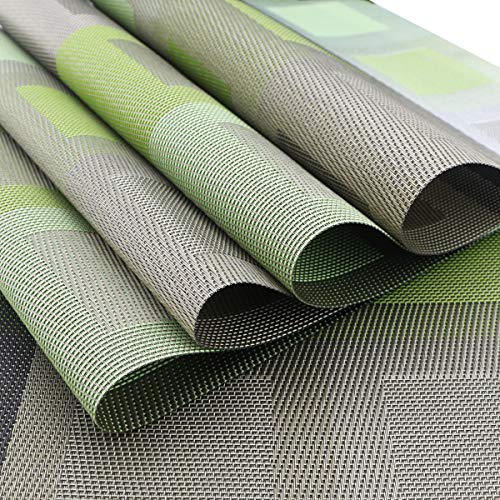 Set of 6 Placemats for Dinning Table, Luxury PVC Woven Vinyl Table Mats,Washable and Heat Insulation Kitchen Place Mats (6 pcs,Green) - color: Green-square