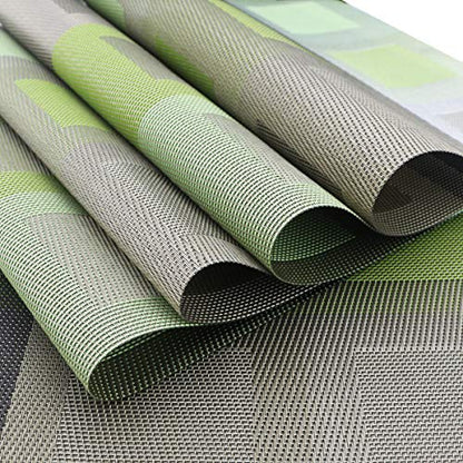 Set of 6 Placemats for Dinning Table, Luxury PVC Woven Vinyl Table Mats,Washable and Heat Insulation Kitchen Place Mats (6 pcs,Green) - color: Green-square