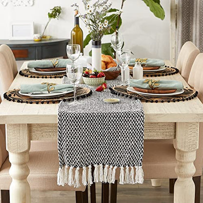DII Woven Basics Collection 100% Cotton Knit Table Runner, 15x108, Black - color: Black, size: 15x108"