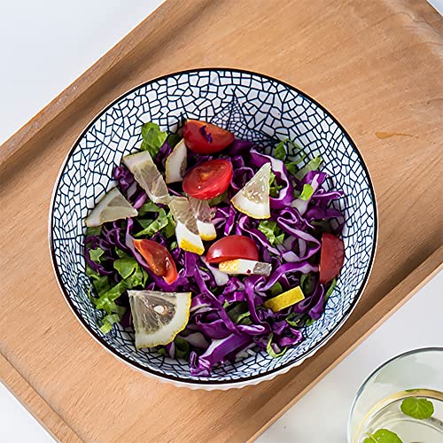 Houlu 60 oz Pho Bowls, Large Soup Bowl, Japanese Ramen Bowl Set, 8 inches Big Porcelain Bowls Set of 3, Striped Pattern - color: Leaf Pattern