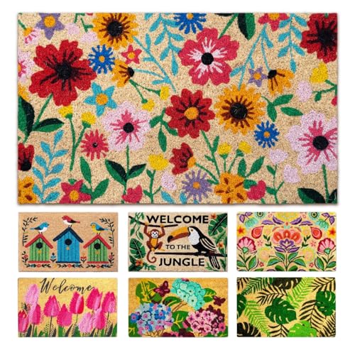 Coir Door mats Outdoor - Botanic - Welcome mats for Front Door - Coir Doormat Outdoor Entrance - 16''x27.5'' - color: Botanic