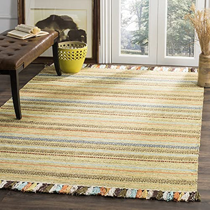 SAFAVIEH Montauk Collection Area Rug - 5' x 8', Green & Multi, Handmade Boho Stripe Fringe Cotton, Ideal for High Traffic Areas in Living Room, Bedroom (MTK901G) - color: Green/Multi, size: 5' x 8' (Rectangular)
