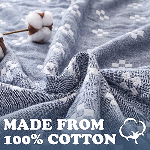 jinchan 100% Cotton Muslin Blanket Twin Boho Throw Blanket 50x60 Denim Blue | 3-Layer, Geometric Cross Quilt, Cooling Breathable Lightweight, for Adult, Soft, Reversible, Summer, Couch, Sofa, Bedroom - color: B. Cross Blue, size: 50"x60"