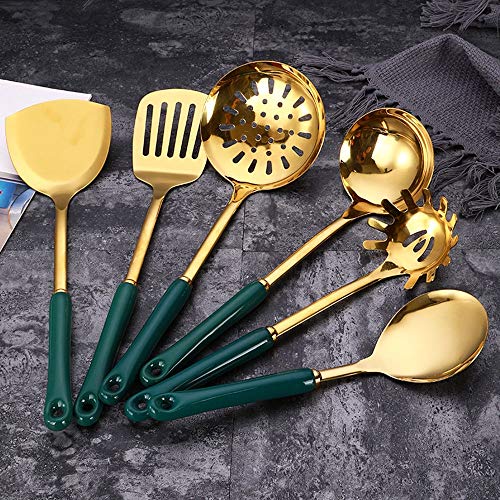 7pcs Kitchen Cooking Stainless Steel Utensils Set With Holder,Nonstick Ceramic Handle Cooking Tools Gadgets Spatula Set With Storage Organizer Stand Cookware Kitchenware Set Gift (Green Silver)