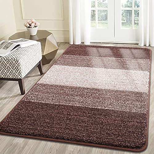Kitinjoy Indoor Outdoor Door Mat, 59x36 Non-Slip Dirt Trapper Doormats | Brown Low-Profile Washable Inside Entrance Front Floor Mat, Sturdy Soft Entry Striped Doormats for Entryway - color: Brown, size: 59'' X 36''