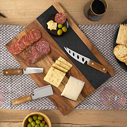 Twine Rustic Farmhouse Wood with Slate Cheese Board and Chalk Set, Acacia Wood and Natural Slate Cutting Board, Soapstone Chalk, 15" by 11", Gourmet Gift Set - style: Wood with Slate Cheese Board