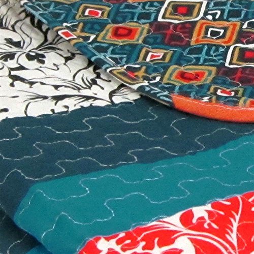 Lush Decor Boho Stripe Reversible Cotton Throw Blanket, 50" W x 60" L, Turquoise & Tangerine - Striped Throw Blankets for Bed - Couch Blanket - Boho Throw Blanket for Couch