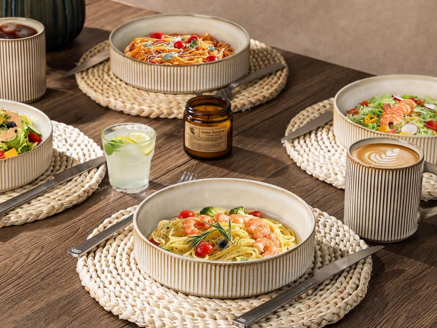 GBhome 7.5 Inch Pasta Bowls Set of 6, Ceramic Salad Bowls, Cappuccino | Double Reactive Glaze Bowls for Pasta, Noodles & Fruit, Scratch Resistant, Microwave & Dishwasher Safe - color: Cappuccino, size: Set of 6