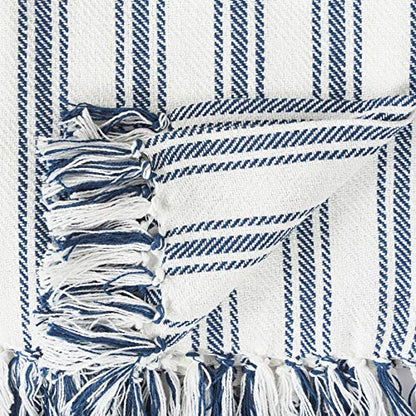 C&F Home Ticking Stripe Navy Blue & White Cotton Throw Blanket 50" x 60" | Farmhouse Decor, Patriotic Decor, Gift Idea