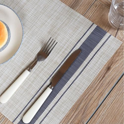 DACHUI Placemats Set of 8, Heat Resistant, Washable Woven Vinyl Place Mats - color: Blue Stripes, size: 8PCS