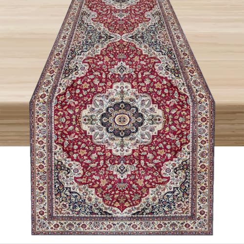 Bohemia Boho Table Runner, Vintage Red Flower Old Ethnic Texture Rustic Country Farmhouse Table Runner for Kitchen Dinning Table Decor Home Party Holiday, 13x36 Inch - color: Bohemia-2, size: 13"W x 36"L