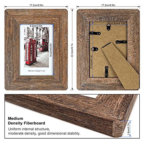 4x6 Wooden Picture Frames with Real Tempered Glass | Rounded Corner Barn Wood Frame, Kid-Safe Tempered Glass, Wall Mount & Tabletop Vertical Horizontal Photo Display - size: 4X6