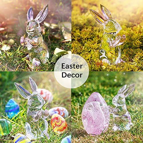 3.5'' Crystal Rabbit Figurine Collectibles Spring Easter Bunny Decorations | Small,Art Glass Animal Statues Paperweight Easter Christmas Whimsical Home Decor Creative Gift - style: Pink Rabbit