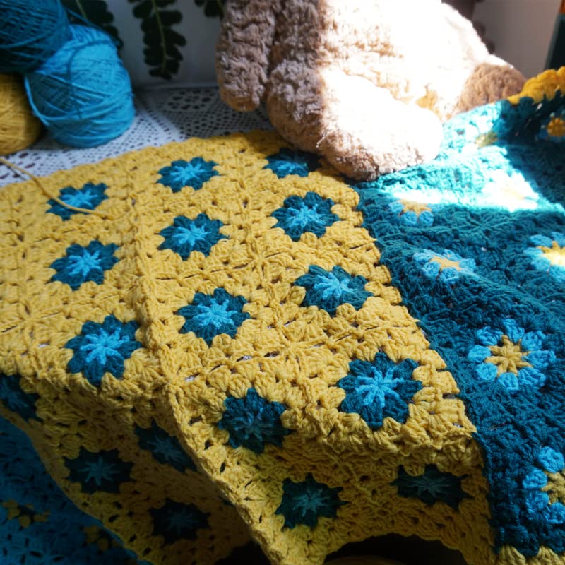 Handmade Granny Square Crochet Throw Blanket for Couch, 100% Acrylic Fiber, 50x19 Inch - Cozy Decorative Blanket for Couch, Sofa, Travel - All Seasons Suitable for Women, Men