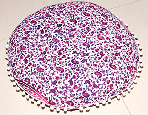 INDIAN CRAFT CASTLE Meditation Floor Pillow Cover, Large Pillows Cover Seating for Adults and Kids, Bohemian Cushion Cover for Fireplace Yoga Living Room Sitting 22 Inches (Pink) - color: Pink