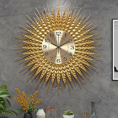 Modern Large Wall Clock Decorative Metal Mid Century Wall Clocks, Gold Big Silent Non-Ticking Clock, Modern Handmade Home Art Decor for Living Room, Bedroom, Dining Room, 24 Inch - size: 1. Gold-Wheat 24In(60cm)