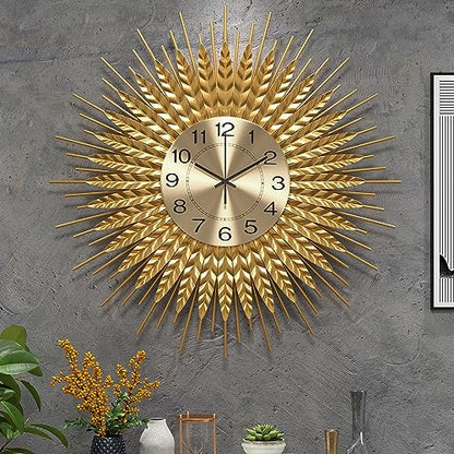 Modern Large Wall Clock Decorative Metal Mid Century Wall Clocks, Gold Big Silent Non-Ticking Clock, Modern Handmade Home Art Decor for Living Room, Bedroom, Dining Room, 24 Inch - size: 1. Gold-Wheat 24In(60cm)