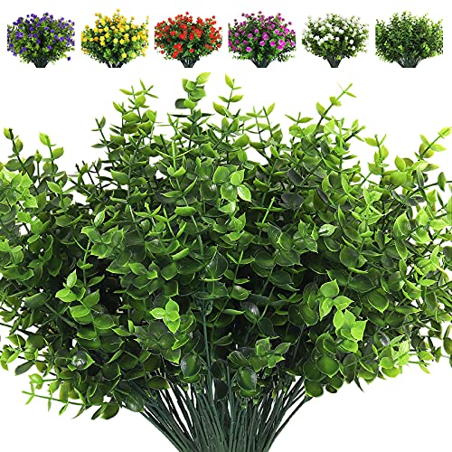 RECUTMS 8Pcs Artificial Eucalyptus Fake Greenery Boxwood Stems Green Plants | Artificial Grasses Faux Flowers for Outdoor Planters Springs for Farmhouse,Home,Garden,Office,Patio,Wedding Indoor Outdoor - color: Eucalyptus, size: 8 Pcs