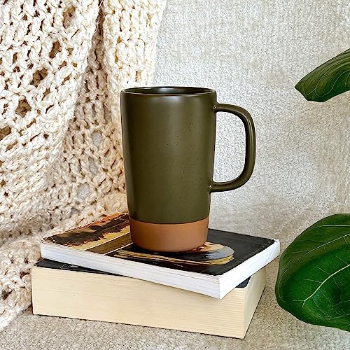 Mora Ceramics Large Tea Mug with Loose Leaf Infuser and Ceramic Lid, 18 oz, Portable, Microwave and Dishwasher Safe, Tall Coffee Cup - Rustic Matte Ceramic Glaze, Modern Herbal Tea Strainer, Olive - color: Olive