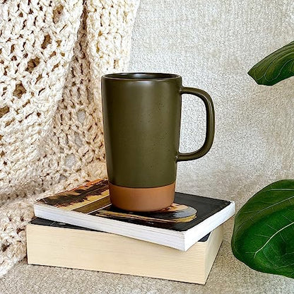 Mora Ceramics Large Tea Mug with Loose Leaf Infuser and Ceramic Lid, 18 oz, Portable, Microwave and Dishwasher Safe, Tall Coffee Cup - Rustic Matte Ceramic Glaze, Modern Herbal Tea Strainer, Olive - color: Olive