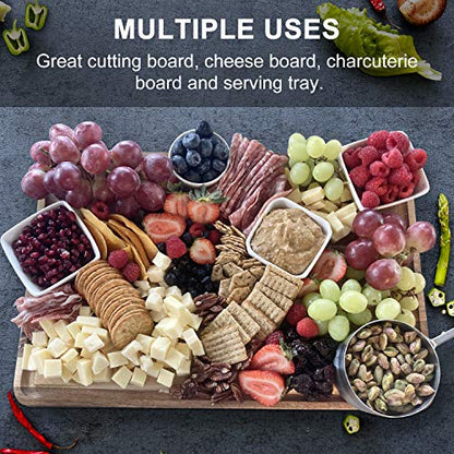 Large Acacia Wood Cutting Board for Kitchen 17x12x1.5 with 3 Compartments, Handles & Juice Groove, Non-Slip Mats, Thick Heavy Duty Butcher Block Charcuterie Board (Gift Box Included) - size: 17"L x 12"W