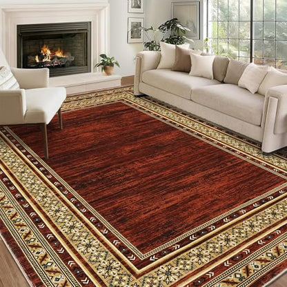 Modern Solid Area Rug 5x7 Washable Non Slip Neutral Rugs for Living Room, Non-Shedding Stain Resistant Bordered Throw Carpet, Neutral Foldable Floor Rugs for Bedroom Dining Table | Non Slip Neutral Border Non Shedding Stain Resistant Low Pile Foldable Rug