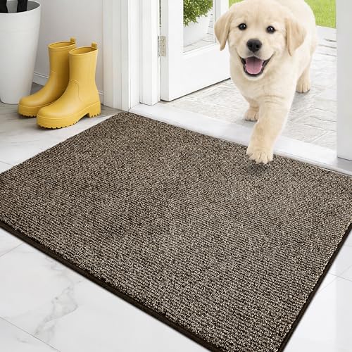PURRUGS Dirt Trapping Indoor Door Mat, 20" x 31.5", Heathered Brown | Machine Washable, Non-Slip, Waterproof TPR Backing, Super Absorbent, Low Profile, Entryway Rug for Muddy Paws and Shoes - color: Heathered Brown, size: 20" X 31.5" (Rectangular)