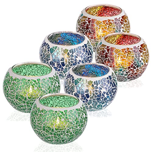 OwnMy 6PCS Mosaic Glass Tea Light Holders Round Bowl Votive Candle Holders | Mosaic Glass Pillar Candle Stands, Glass Mosaic Tealight Candle Holders Set for Wedding Dining Table Centerpieces Home Decors - color: Multicolor Set
