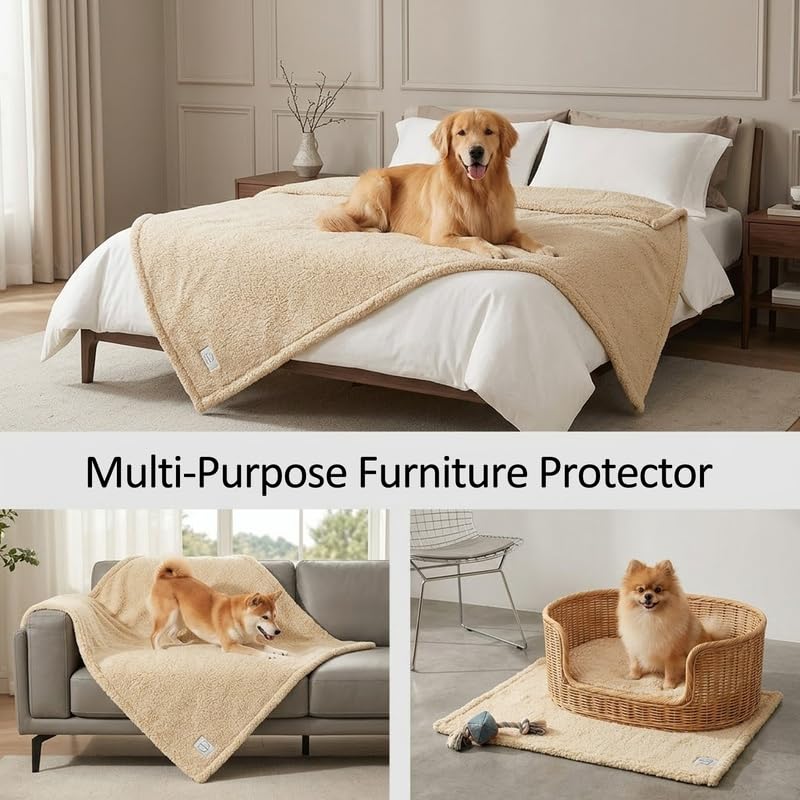 Waterproof Dog Blanket Reversible Pet Bed Cover Puppy Fluffy Cream Blankets Leakproof Sofa Couch Cover Cat Pet Blanket for Warm Washable-M - color: Cream, size: M-100*145cm(40*57in)