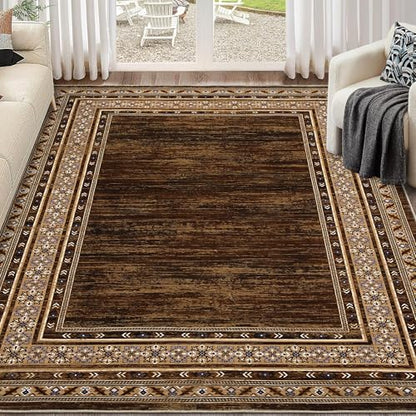 Modern Solid 8x10 Area Rugs for Living Room Washable Non Slip Neutral Rugs, Stain Resistant Bordered Soft Carpet, Neutral Foldable Floor Rugs for Bedroom, Dining Room, Nursery, Red Brown | Non Slip Low Pile Stain Resistant Neutral Bordered Soft Foldable R