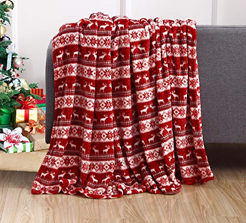 Elegant Comfort Luxury Velvet Super Soft Christmas Prints Fleece Blanket-Holiday Theme Home Décor Fuzzy Warm and Cozy Throws for Winter Bedding, Couch and Gift, 50 x 60 inch, Double Reindeer - color: Double Reindeer, size: 50 in x 60 in