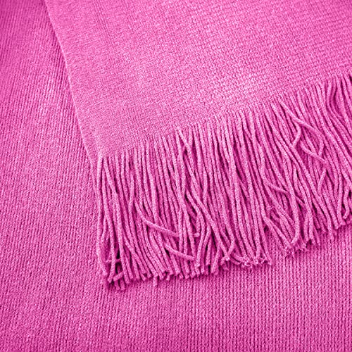 Vonty Hot Pink Knitted Blanket with Tassels Fringe 60" x 80", Super Soft Knit Throw Blanket, Farmhouse Decorative Lightweight Blanket for Couch, Sofa, Bed | Super Soft And Lightweight, Year-Round Cozy Warmth, Farmhouse Decorative Style, Machine Washable,