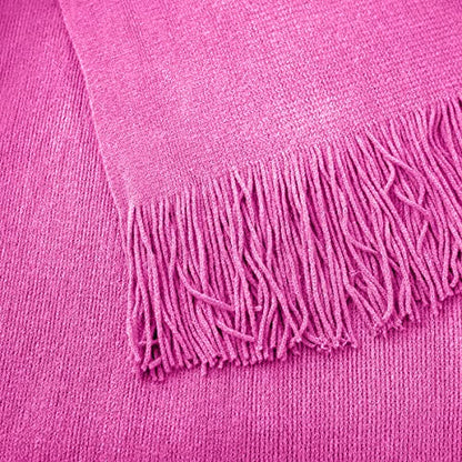 Vonty Hot Pink Knitted Blanket with Tassels Fringe 60" x 80", Super Soft Knit Throw Blanket, Farmhouse Decorative Lightweight Blanket for Couch, Sofa, Bed | Super Soft And Lightweight, Year-Round Cozy Warmth, Farmhouse Decorative Style, Machine Washable,