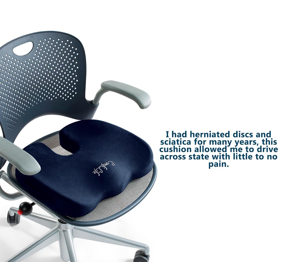 ComfiLife Premium Seat Cushion – 100% Memory Foam Office Chair Cushion, Back Relief (Navy) - color: Navy