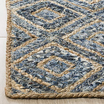 SAFAVIEH Cape Cod Collection Accent Rug - 2' x 3', Natural & Blue, Handmade Flat Weave Diamond Braided Jute & Denim, Ideal for High Traffic Areas in Entryway, Living Room, Bedroom (CAP354A) - color: Natural/Blue, size: 2' x 3' (Rectangular)