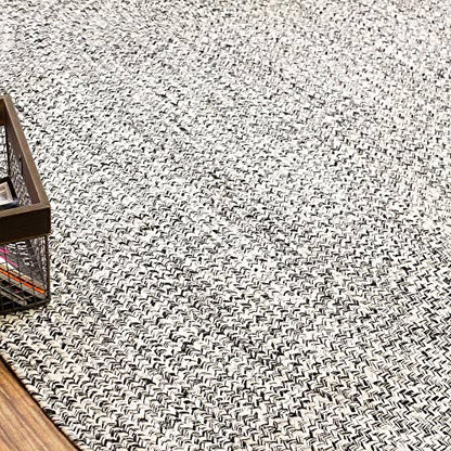 Super Area Rugs Farmhouse Braided Rug Cotton Kitchen Reversible Carpet, Black & White, 2' X 3' Oval - color: Black & White, size: 2' x 3' (Oval)