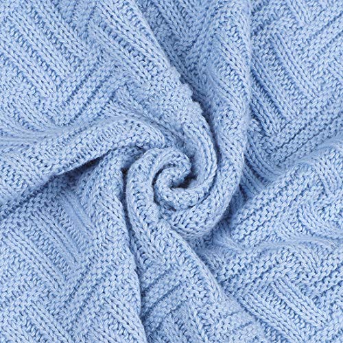 uxcell 100% Cotton Knit Throw Blanket, Cable Decors Light Blue 47x70 - color: Light Blue