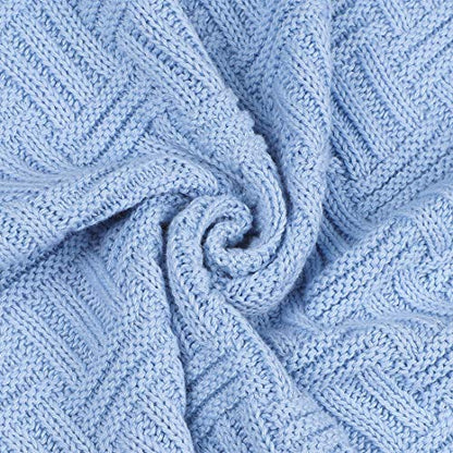 uxcell 100% Cotton Knit Throw Blanket, Cable Decors Light Blue 47x70 - color: Light Blue