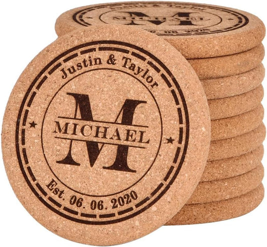 Personalized Cork Coasters for Drinks, Custom Engraved Absorbent Heat & Water Resistant Coasters for Cups and Mugs (M) - color: M