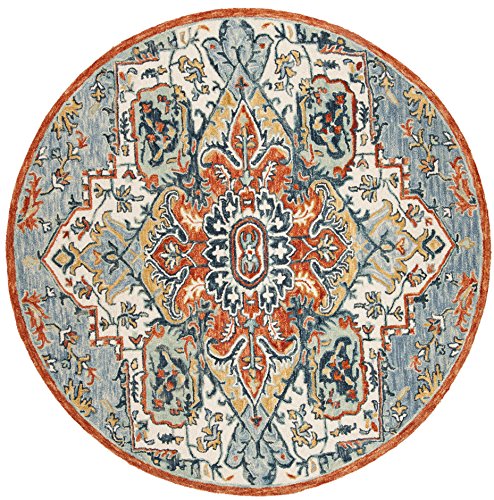SAFAVIEH Aspen Collection 5' Round Blue/Rust APN312A Handmade Boho Premium Wool Entryway Foyer Living Room Bedroom Kitchen Area Rug - size: 5' (Round)