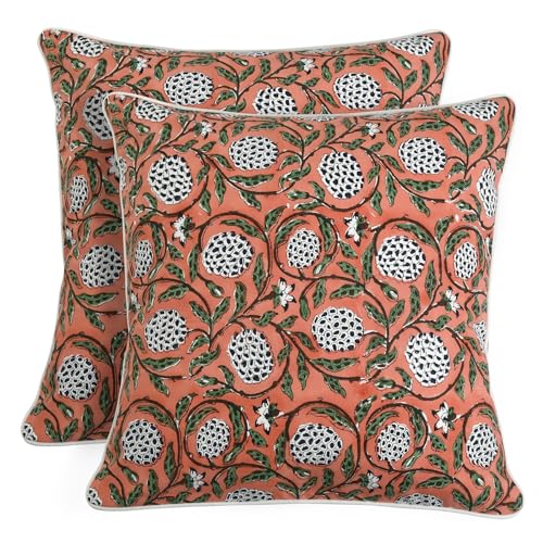 Block Print Dark Salmon Pink Pillow Cover 16" x 16" (Pack of 2) Decorative Couch Pillows for Living Room, Chic Boho Cute Outdoor Pillows Covers Gifts for Spring, Easter and Valentine - color: Dark Salmon Pink, size: 16" x 16" (Pack of 2)
